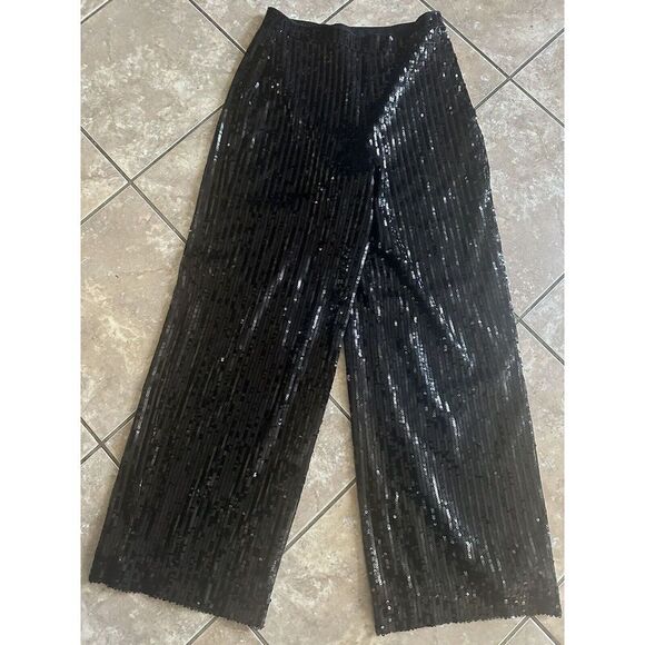 NWT House Of Harlow 6 Sequin Wide Leg Black Pants Rare Party Designer Classic